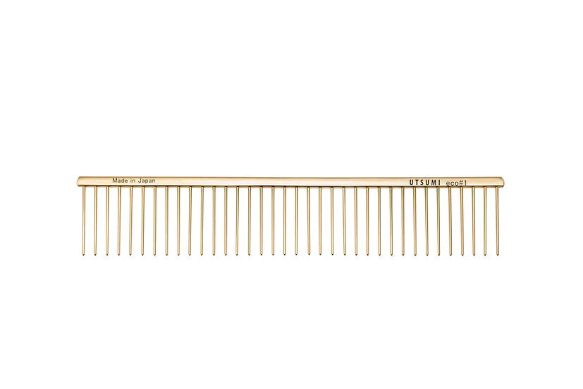 Utsumi ECO 1 dog grooming comb 9.5 inch brass handle gold