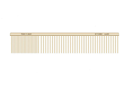 Utsumi ECO 2 quarter dog grooming comb brass handle gold