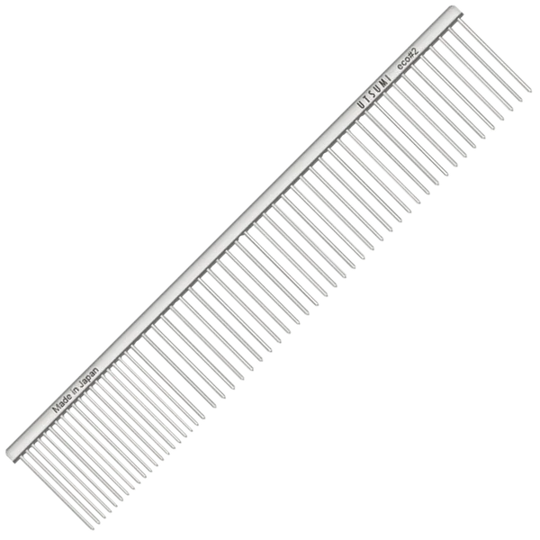 Utsumi ECO 2 quarter dog grooming comb brass handle silver